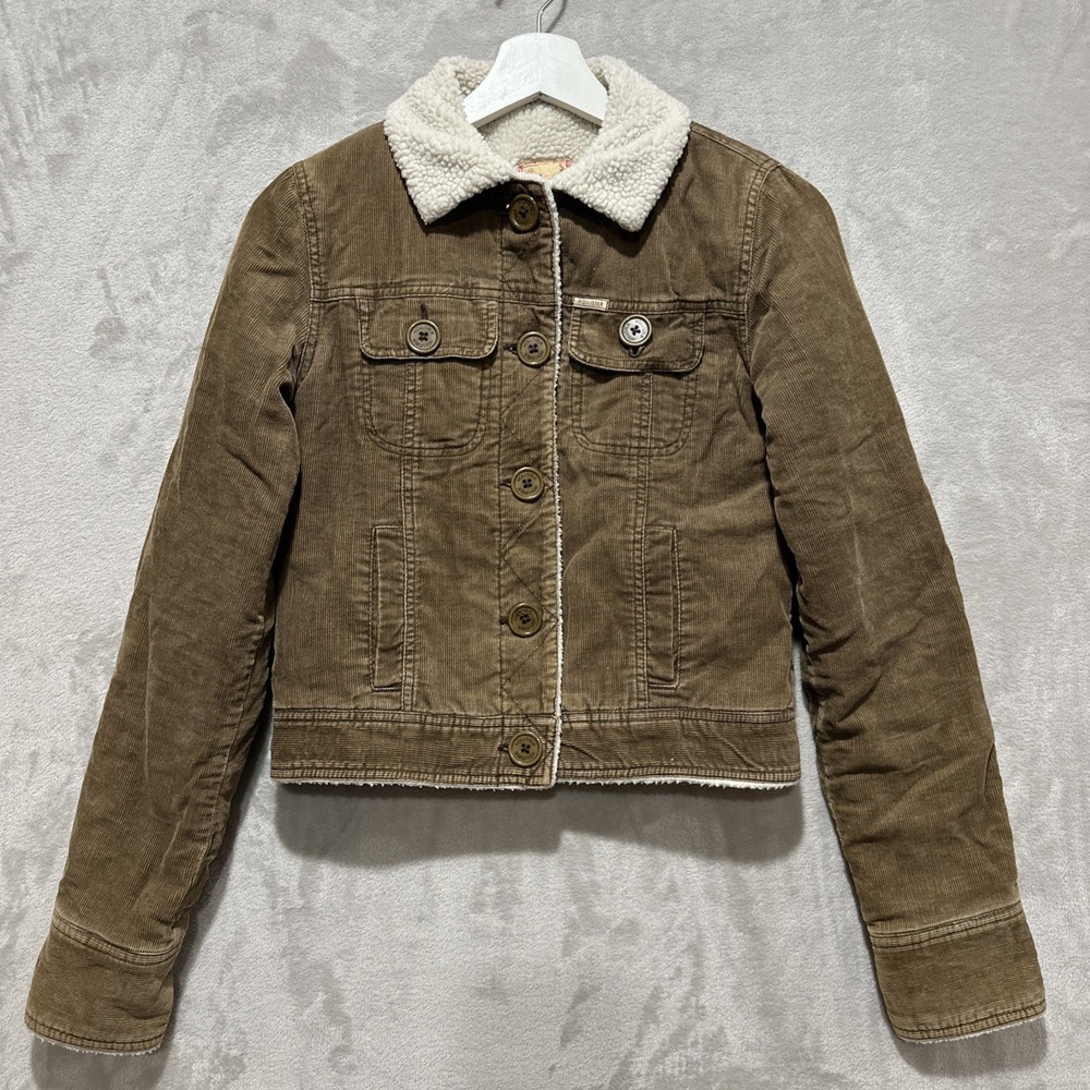 Vintage Hollister Brown Corduroy Jacket Size S Faux Sherpa Fur Collar 90's